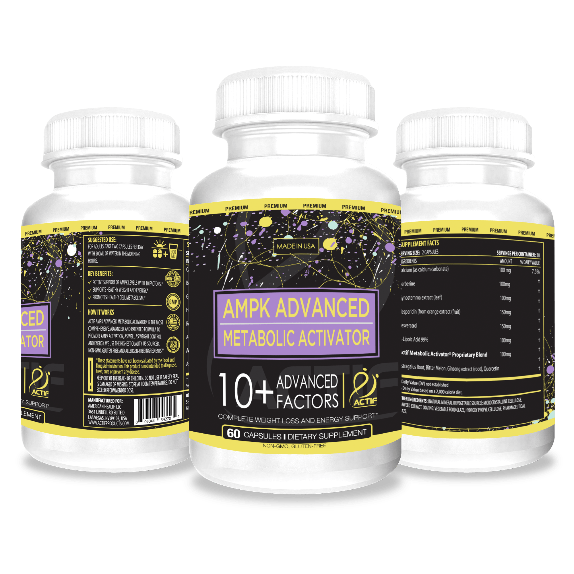 Actif AMPK Advanced Metabolic Activator, Non-GMO, Made in USA - 60 ...